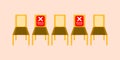 Social distancing concepts, chair space between chair with label Ã¢â¬ÅdonÃ¢â¬â¢t sitÃ¢â¬Â.
